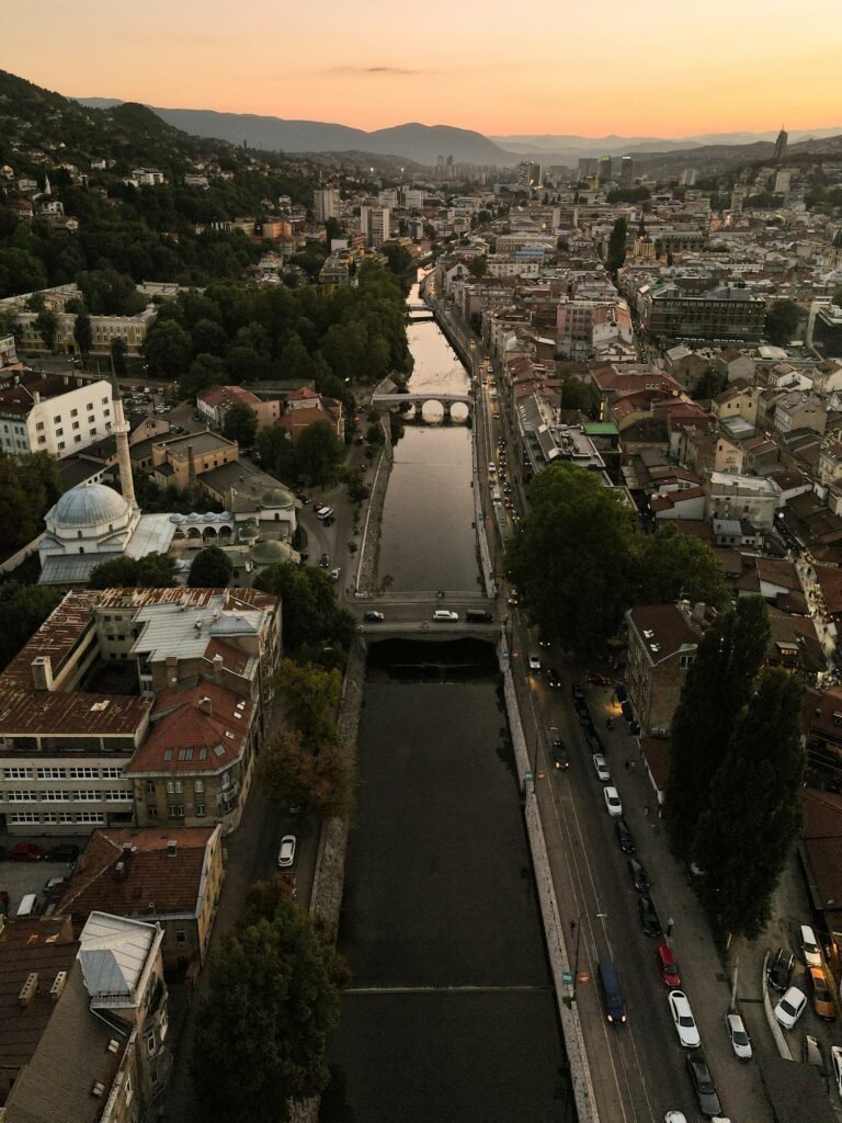 Sarajevo at night, drone